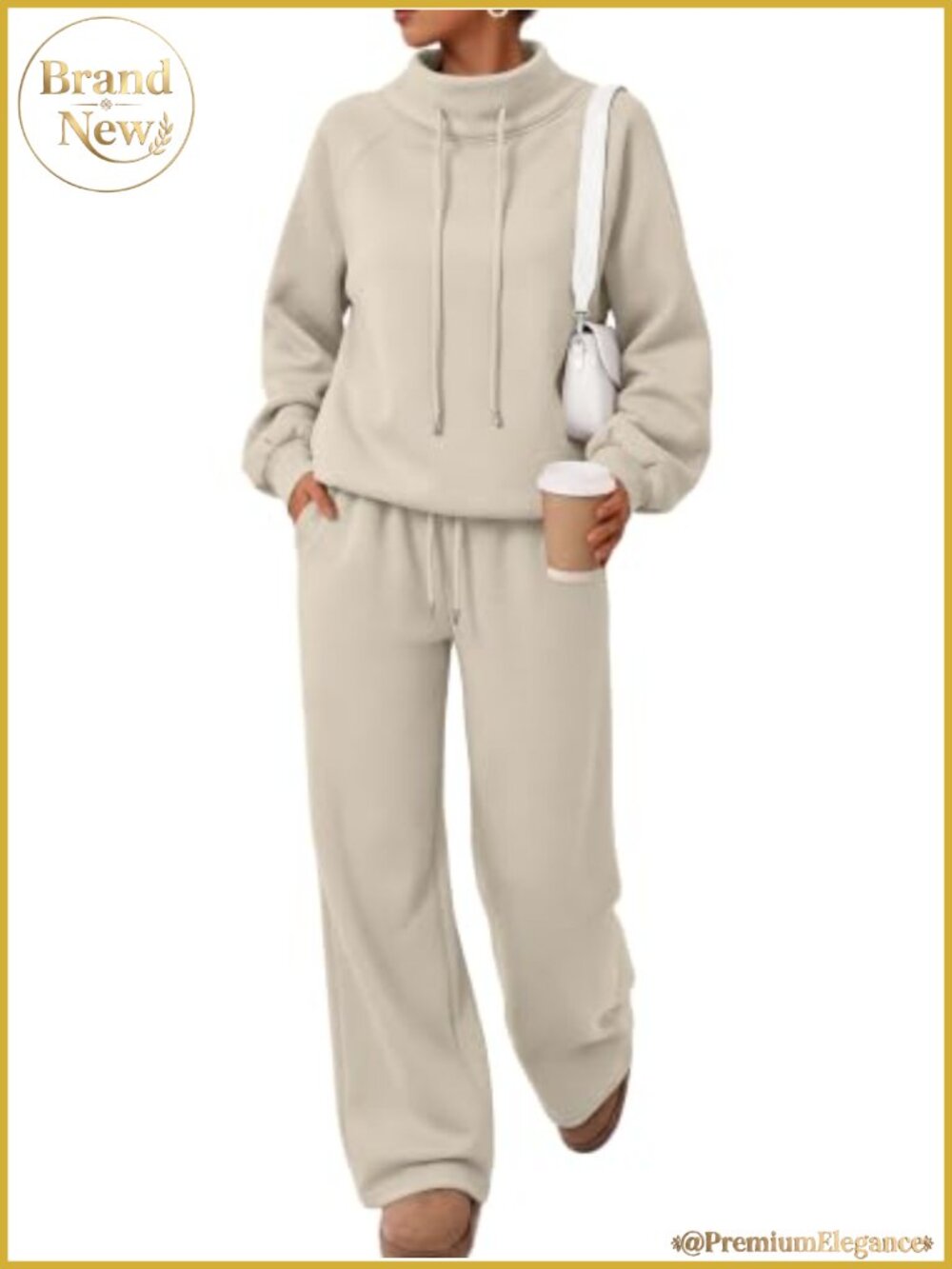 Mock Neck 2 Piece Lounge Sweat Set Matching Scuba Knit Wide Leg